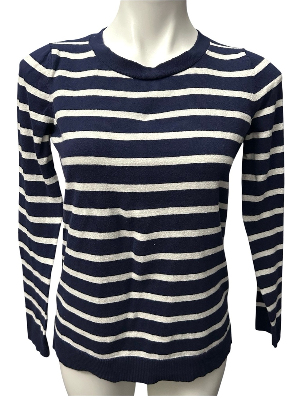 Old Navy Crew Neck Navy Blue & White Striped Sweater - Size Small
